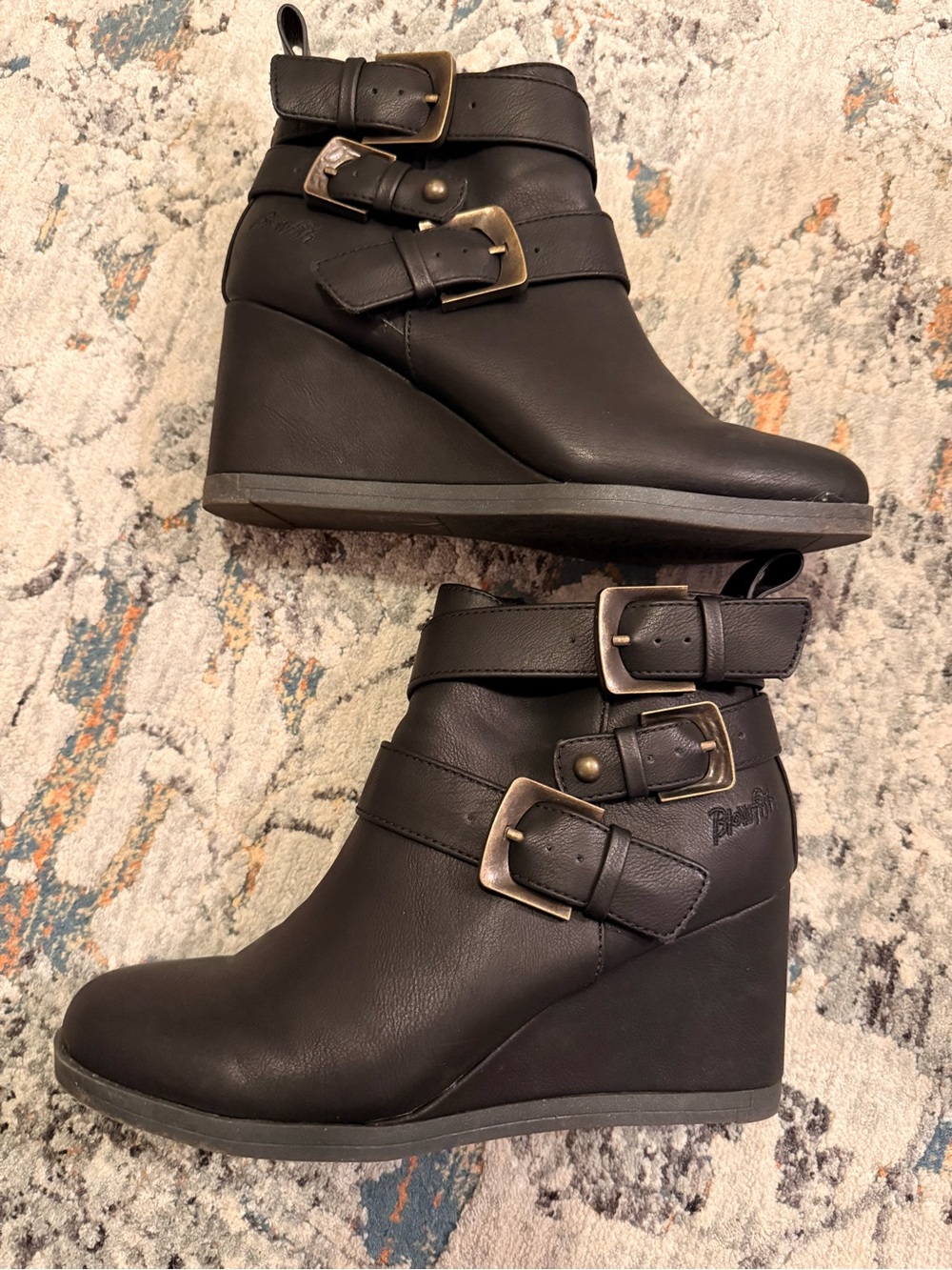 Blowfish Malibu Black Wedge Heel Ankle Boots Size 6.5